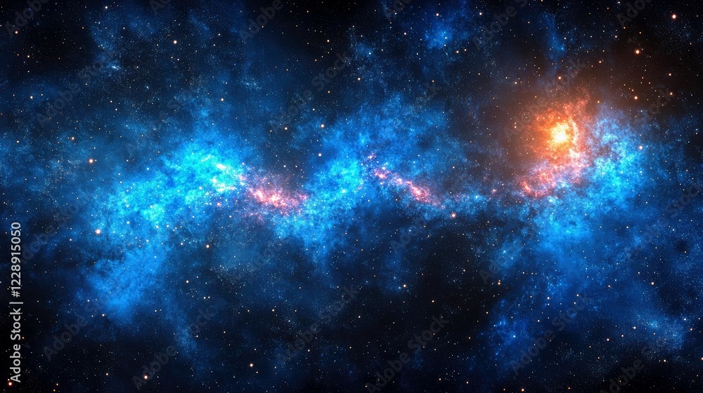 Fototapeta premium Mystery of celestial galaxy beauty. Stars illuminate the universe with a mysterious glow. The cosmic nebula and heavenly exploration captivate in the vast, beautiful night sky. Perfect for astronomy