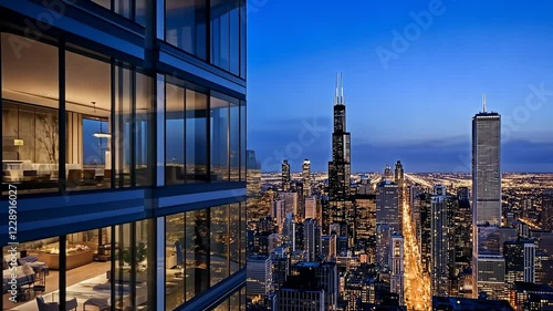 Wallpaper Mural Luxury Chicago Skyscraper Apartment with Stunning City View at Night Torontodigital.ca