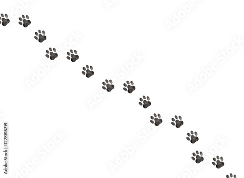 Cute paw prints arranged diagonally in watercolor style illustration background material