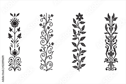 Silhouette vertical line divider with Baroque ornament black color only