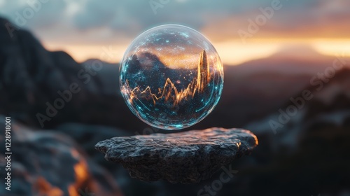 Exploring the Intersection of Mental Health Wellness and Technology Through a Glass Ball on a Rock photo