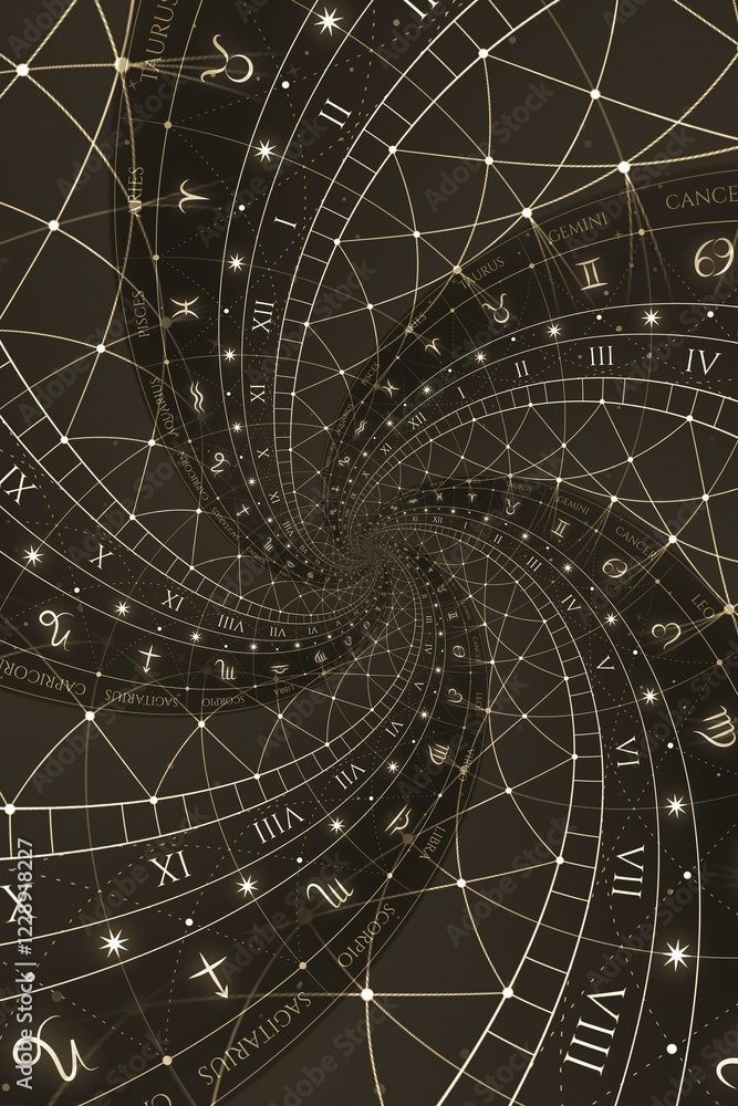 Obraz premium Astrological background with zodiac signs and symbol, black