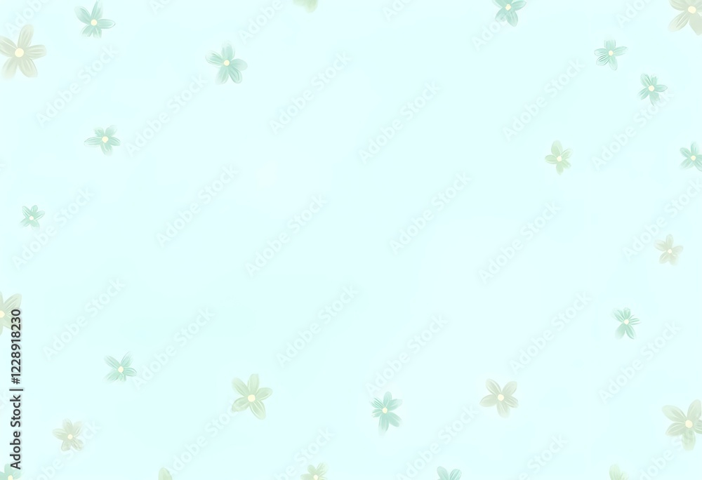 Soft pastel floral background with tiny flowers in light blue, mint green, and baby blue