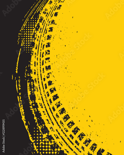Abstract grunge tire tracks black and yellow background