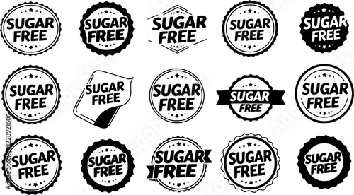 Colored sugar free labels on a white background
