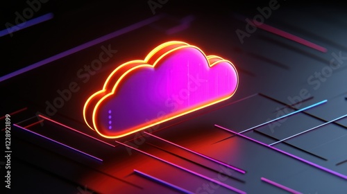Colorful cloud icon with neon effect on dark background.