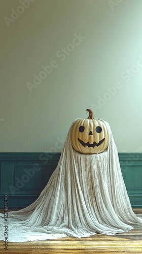 Spooky ghost costume, halloween concept, AI generated photo