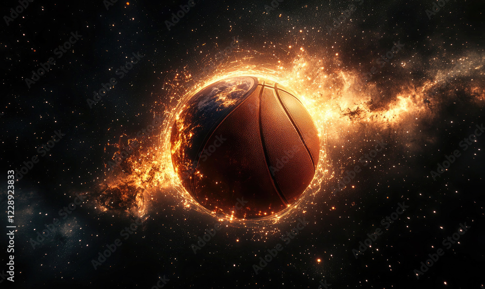 Fototapeta premium Fiery Basketball Floating in Cosmic Space