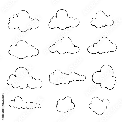 Set clouds sketch hand drawn doodle vector isolated. 