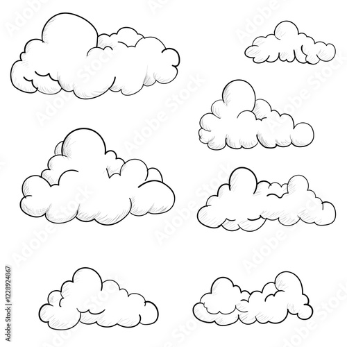 Set clouds sketch hand drawn doodle vector isolated. 