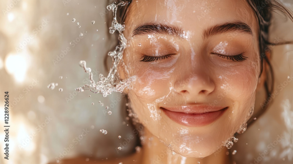 Woman's face with splashing water, skincare. Woman's face with splashing water, skincare.