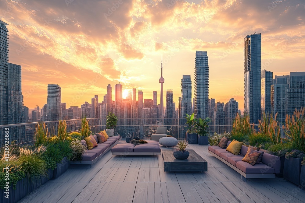custom made wallpaper toronto digitalRooftop Terrace Cityscape Sunset View Stunning City Skyline