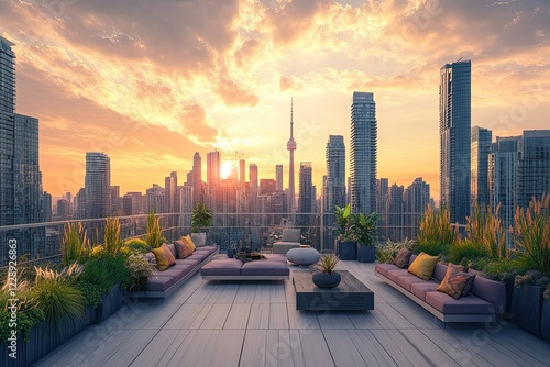 Wallpaper Mural Rooftop Terrace Cityscape Sunset View Stunning City Skyline Torontodigital.ca