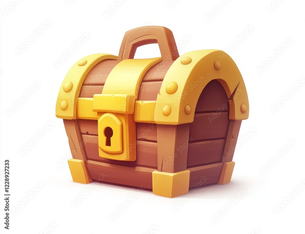 Wooden treasure chest with gold accents and lock.