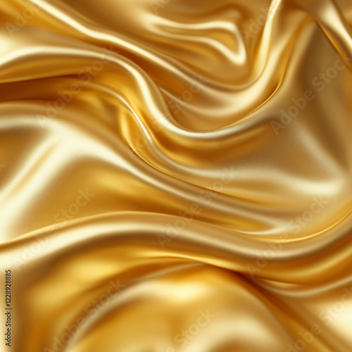 Exquisite gold silk satin material with smooth wavy texture