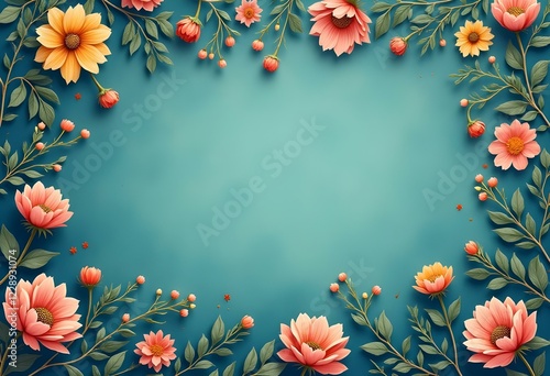 Vintage-style floral background with small, intricate flowers in deep blue and forest green hues