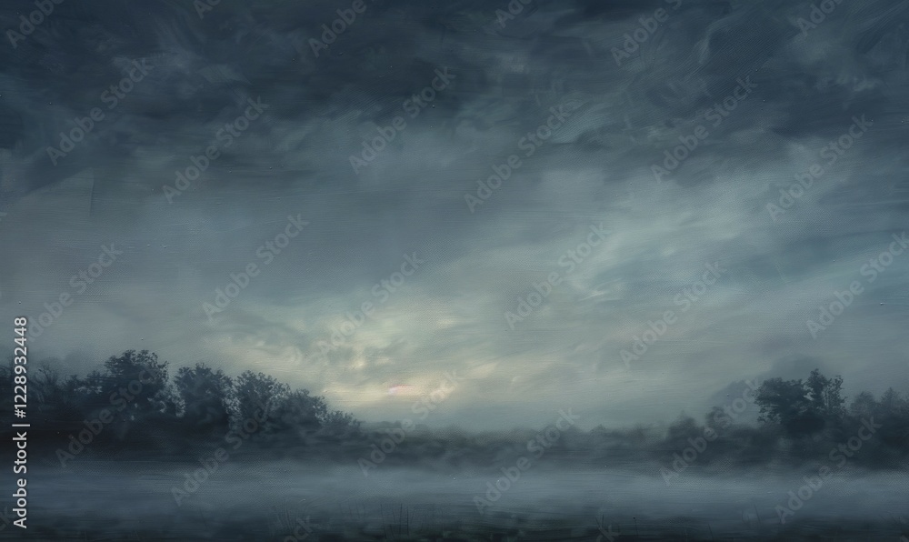 Fototapeta premium Painting of a foggy night sky with low-lying stratus clouds AI generated