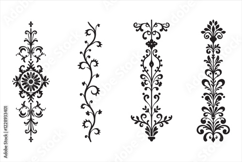 Silhouette vertical line divider with Baroque ornament black color only