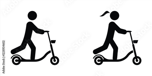 People Riding Push Scooters icon illustration