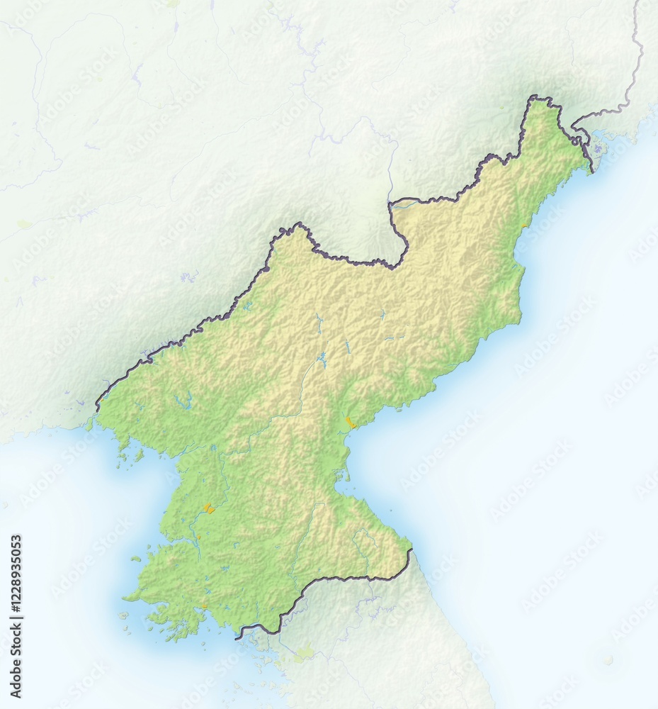 North Korea, shaded relief map, Asia North Korea, shaded relief map, Asia