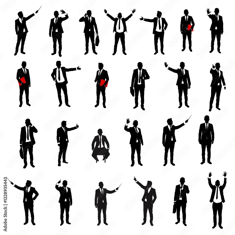 Set of business men in suits, isolated vector objects over white background Set of business men in suits, isolated vector objects over white background