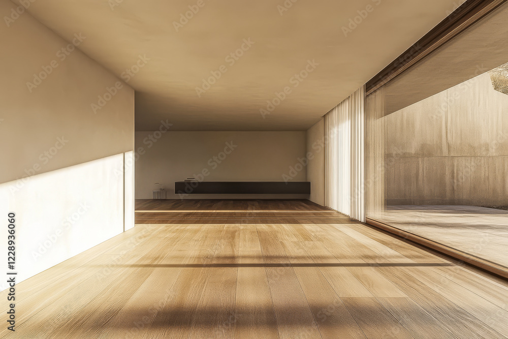 Obraz premium Contemporary interior design with natural light in a minimalist space at sunset