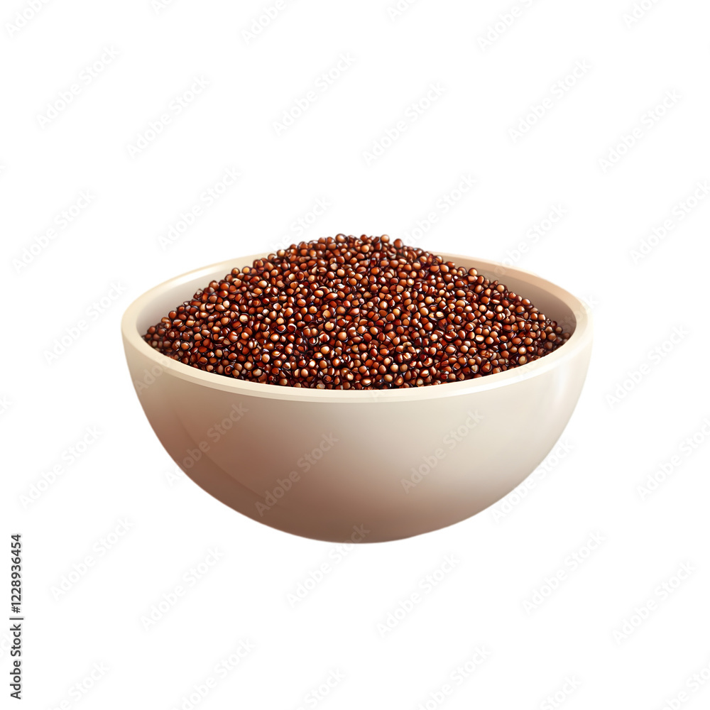 and modern vector art of red quinoa grains in a small bowl with a few grains spilled out, isolated on a white background and modern vector art of red quinoa grains in a small bowl with a few grains spilled out, isolated on a white background