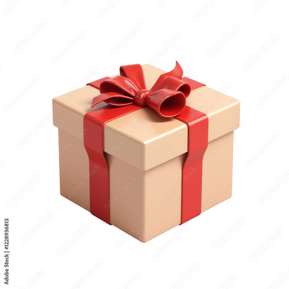 Fototapeta premium Beige Gift Box with Red Ribbon Bows for Celebrations