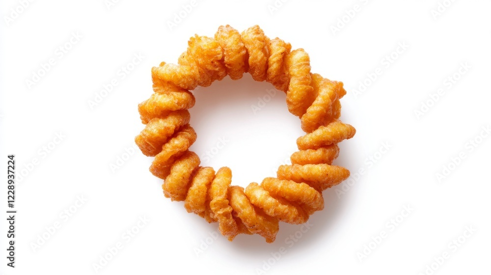 Obraz premium Crispy Golden Spiral Doughnut on a White Background