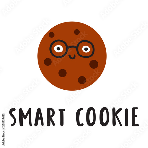 Funny phrase - smart cookie. Cute cookie. Nice character. Hand drawn flat illustration on white background.