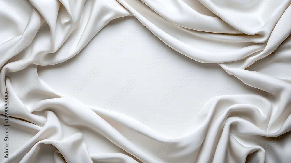 Obraz premium Elegant Draped Off-White Fabric with Subtle Texture Creates a Soft Frame for Product Displays and Design Inspiration