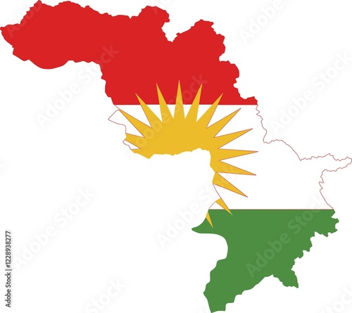 Foto Map of Kurdistan with the colours of the flag of Kurdistan
