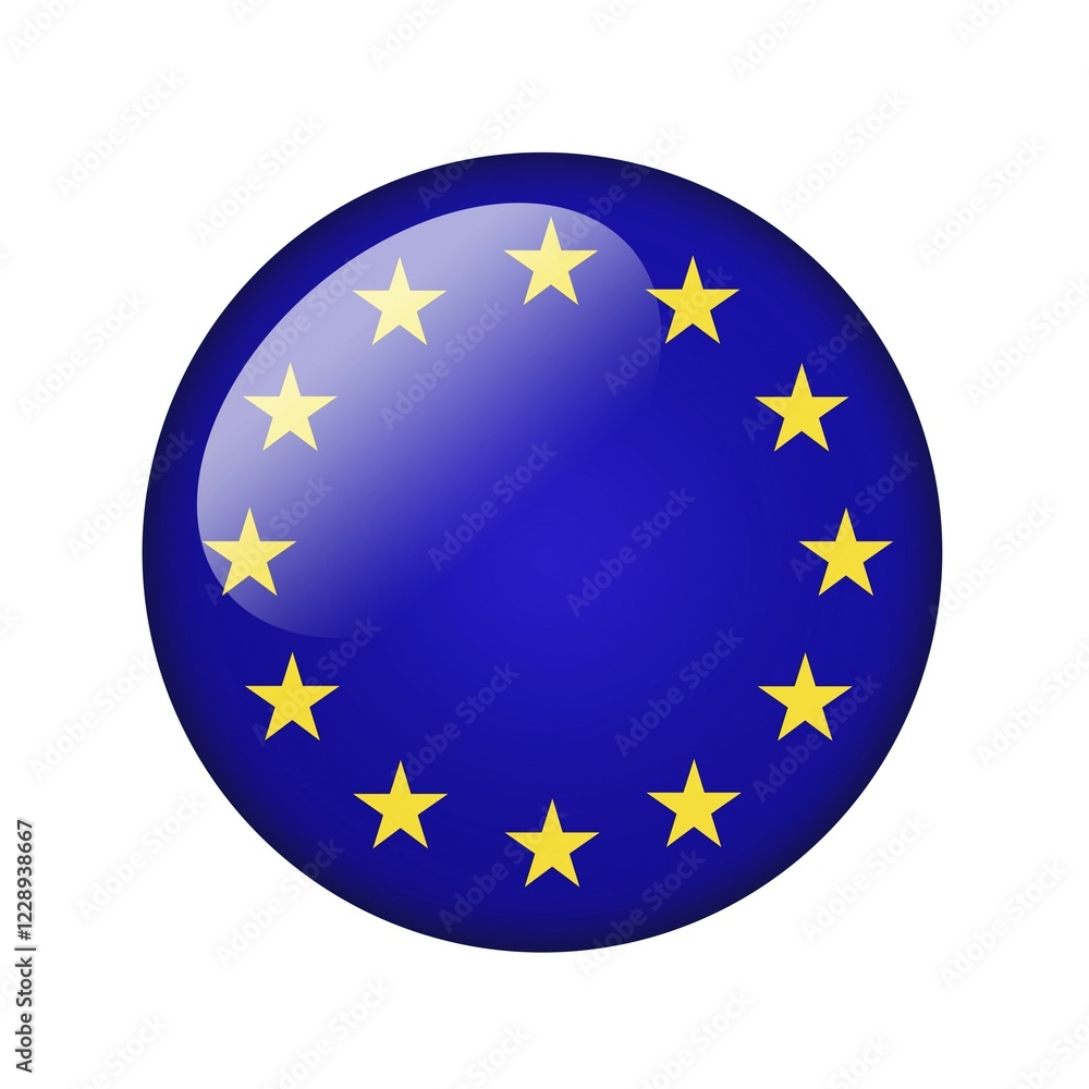 The European Union Flag. Round glossy icon. Isolated on white background