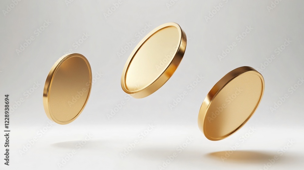 3D Flying Gold Shiny Coins on White Isolated Background 3D Flying Gold Shiny Coins on White Isolated Background
