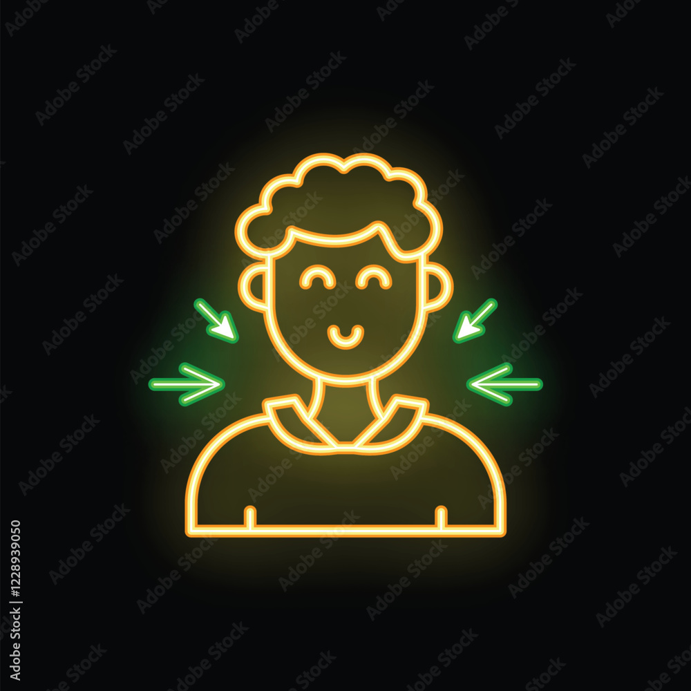 Neon sign of a man with green arrows pointing at him, showing resilience and calmness despite a stressful situation Neon sign of a man with green arrows pointing at him, showing resilience and calmness despite a stressful situation