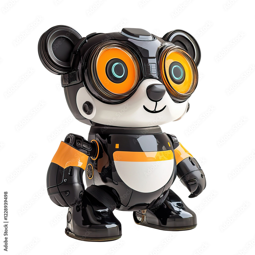 Playful Robotic Bear Character with Spectacles and Cartoonish Charm, Ideal for Children's Themes and Digital Media Playful Robotic Bear Character with Spectacles and Cartoonish Charm, Ideal for Children's Themes and Digital Media