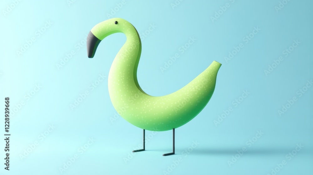 Obraz premium Minimalist 3D render of a light green flamingo on a light blue background.