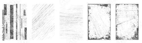 Overlay textures set stamp with grunge effect. Old damage Dirty grainy and scratches. Set of different distressed black grain texture. Distress overlay vector textures.	