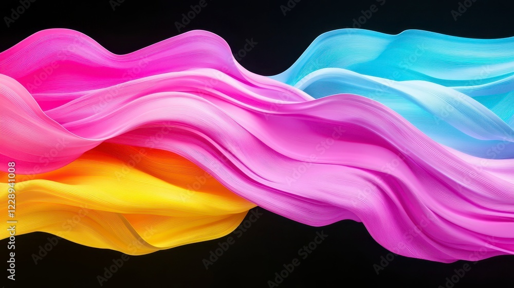 Obraz premium Vibrant Flowing Waves of Colorful Fabric on Black Background
