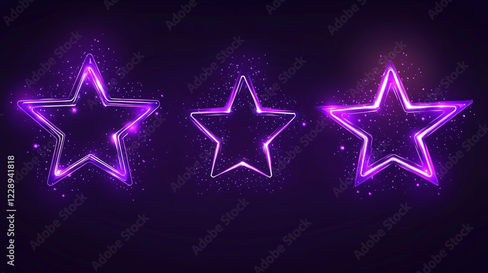Vibrant 3D Neon Purple Sparkle Star Set Vector Illustration Vibrant 3D Neon Purple Sparkle Star Set Vector Illustration