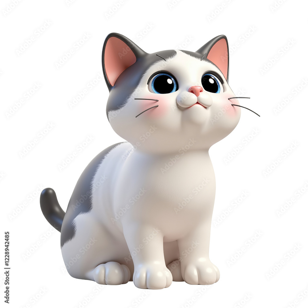 Cartoon Kitten Looking Up with Expressive Eyes Cartoon Kitten Looking Up with Expressive Eyes