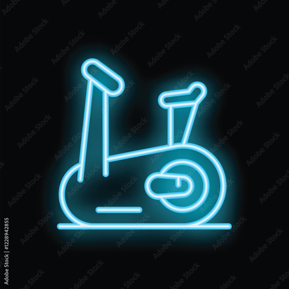 Bright blue neon sign representing a stationary bike, perfect for promoting indoor cycling workouts and fitness activities Bright blue neon sign representing a stationary bike, perfect for promoting indoor cycling workouts and fitness activities