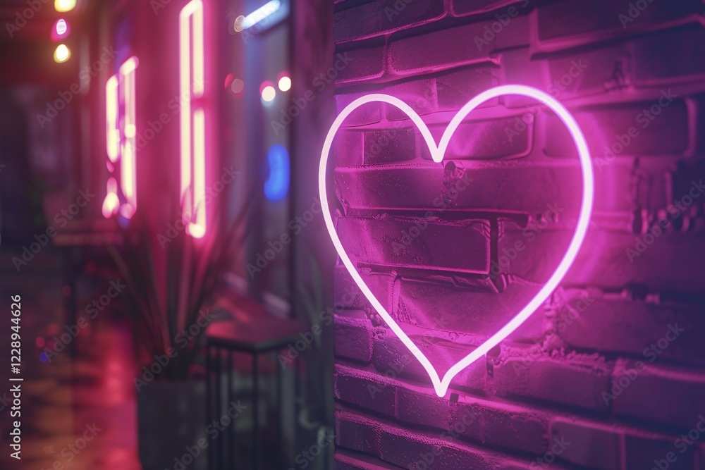 Pink heart shaped neon sign on wall. KI generiert, generiert, AI generated