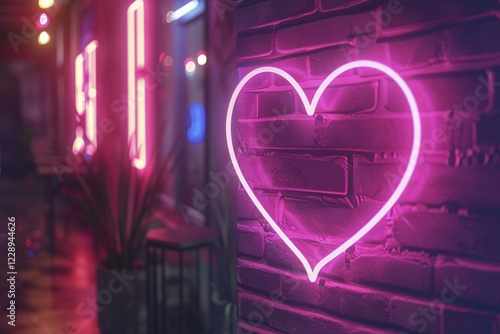 Obraz na płótnie Pink heart shaped neon sign on wall. KI generiert, generiert, AI generated w salonie