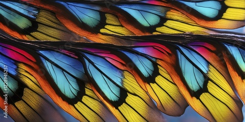 Wallpaper Mural Vibrant butterfly wing with iridescent scales and network of veins, AI generated Torontodigital.ca