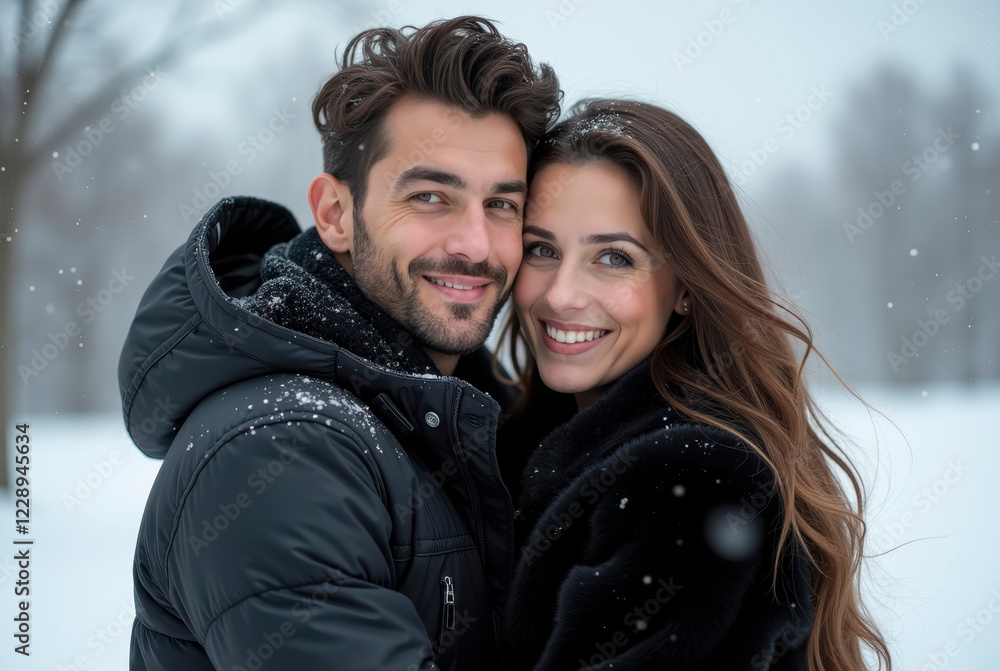 A loving couple in a winter embrace. A loving couple in a winter embrace.