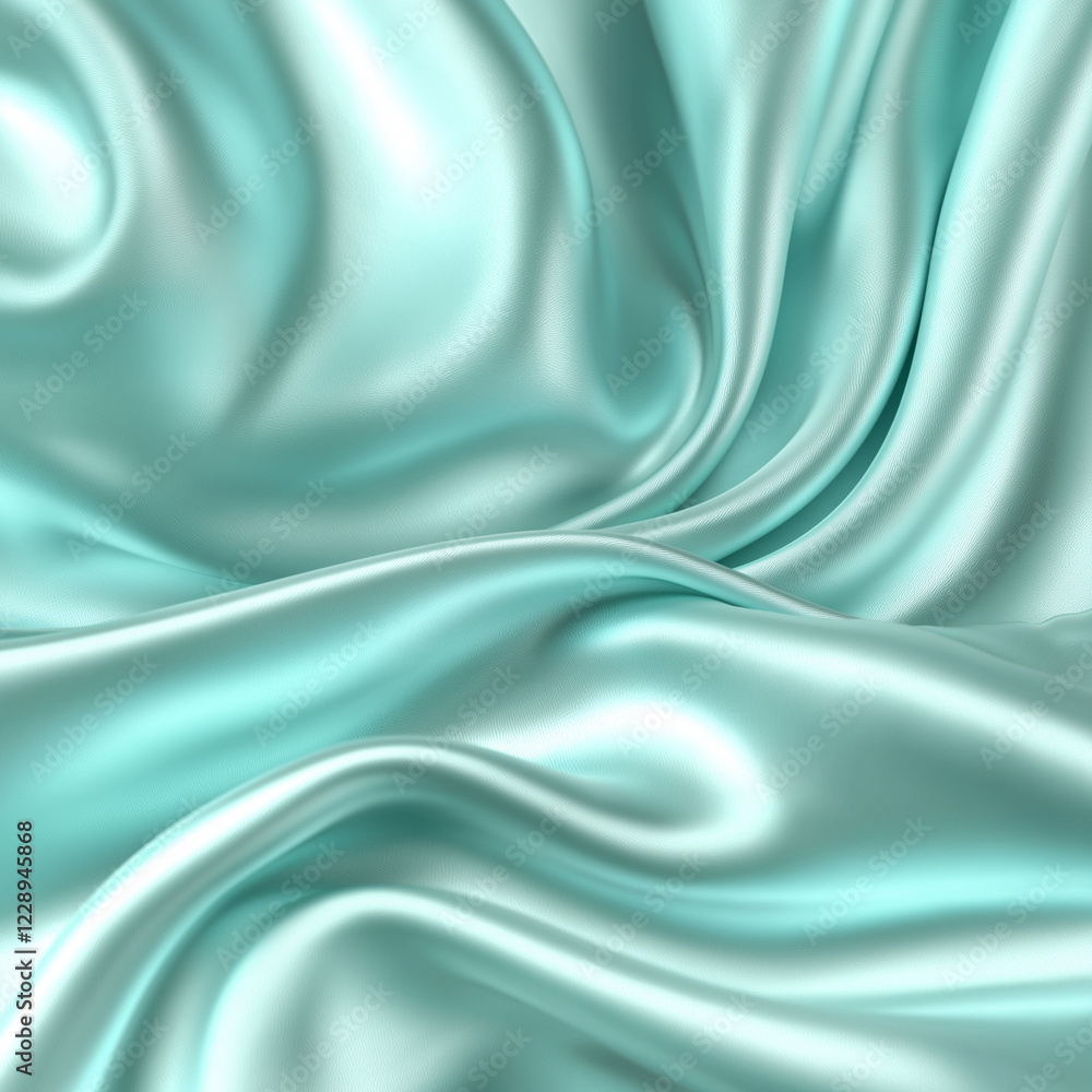 Fototapeta premium Exquisite light turquoise blue colour material with smooth wavy texture