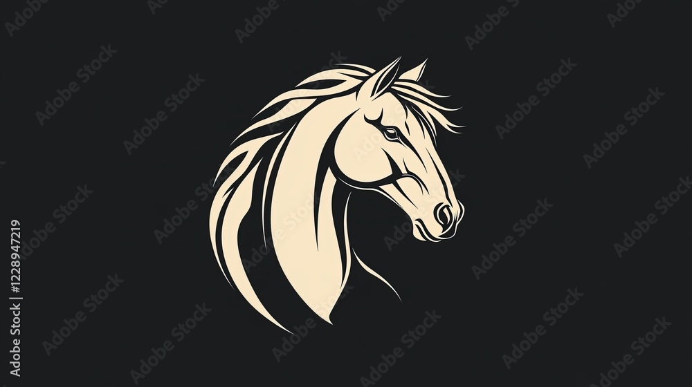 Fototapeta premium Horse head with flowing mane on dark background.