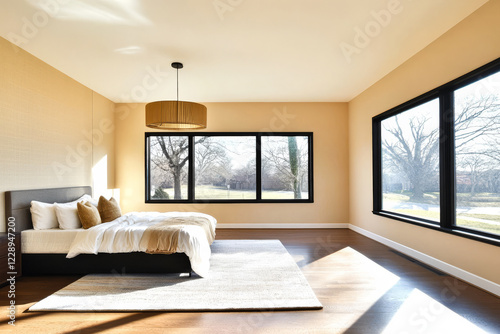 Wallpaper Mural Cozy modern bedroom with large windows and natural light during daylight Torontodigital.ca