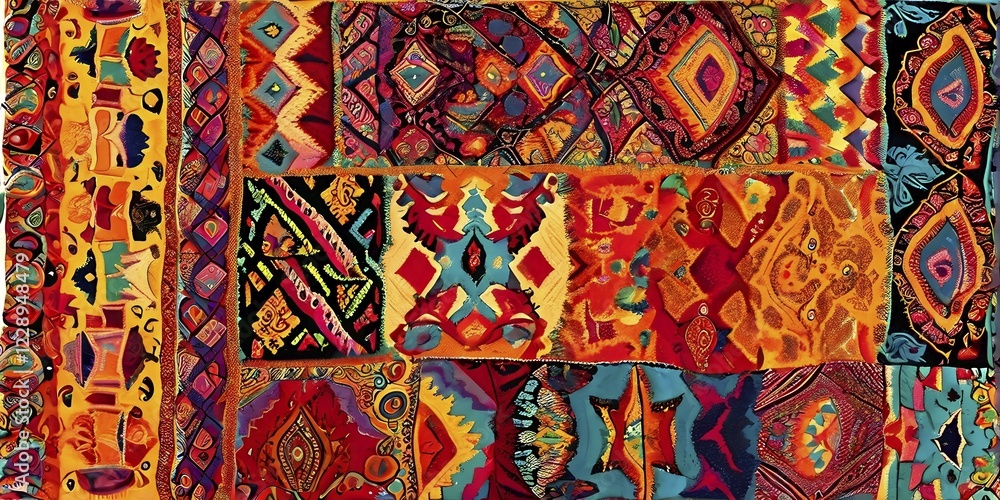 Fototapeta premium Illustration background featuring an mix of vibrant textiles with overlapping arrays of colors, AI generated